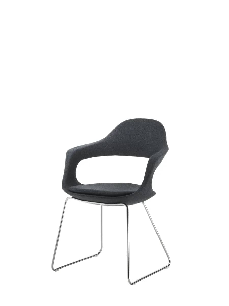 Sedia con base a slitta e schienale Velvet - vista tre quarti 1